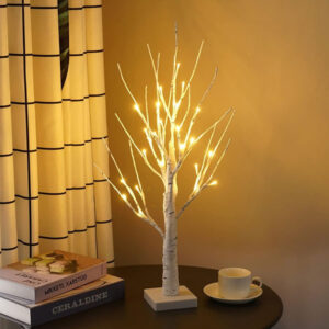 24 LED Night Light White Birch Tree Tabletop Lamp JH72003