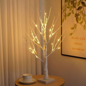 24 LED Night Light White Birch Tree Tabletop Lamp JH72003